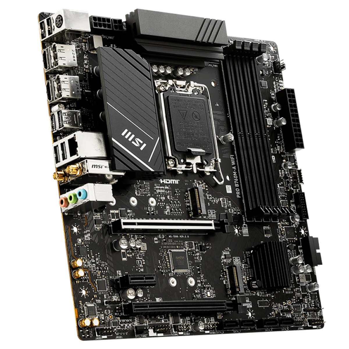 Материнская плата MSI OEM PRO B760M-A WIFI B760, LGA1700, 4*DDR5, 2*PCIEx16, 1*PCIEx1, 2*M.2, 1*TypeC, 2*USB3.2Gen2, 6*USB3.2Gen1, 6*USB2.0, 4*SATA3.0, 2.5G, 2*DP, 2*HDMI, M-ATX, RTL oem