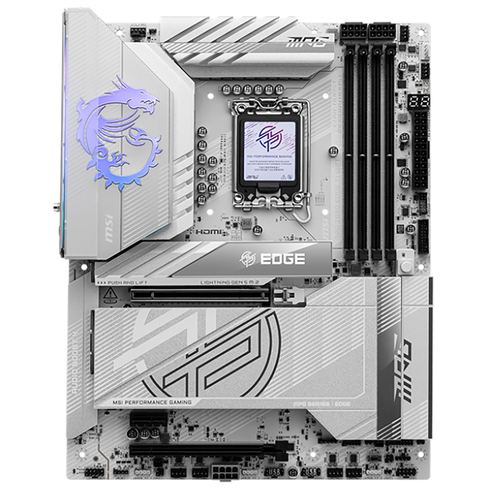 Материнская плата MSI MPG Z890 EDGE TI WIFI Z890, LGA1851, 4*DDR5, 2*PCIEx16, 2*PCIEx1, 5*M.2, 2*TypeC, 4*USB3.2Gen2, 6*USB3.2Gen1, 5*USB2.0, 4*SATA3.0, 5G, 2*Type-C(DP), HDMI, ATX, RTL