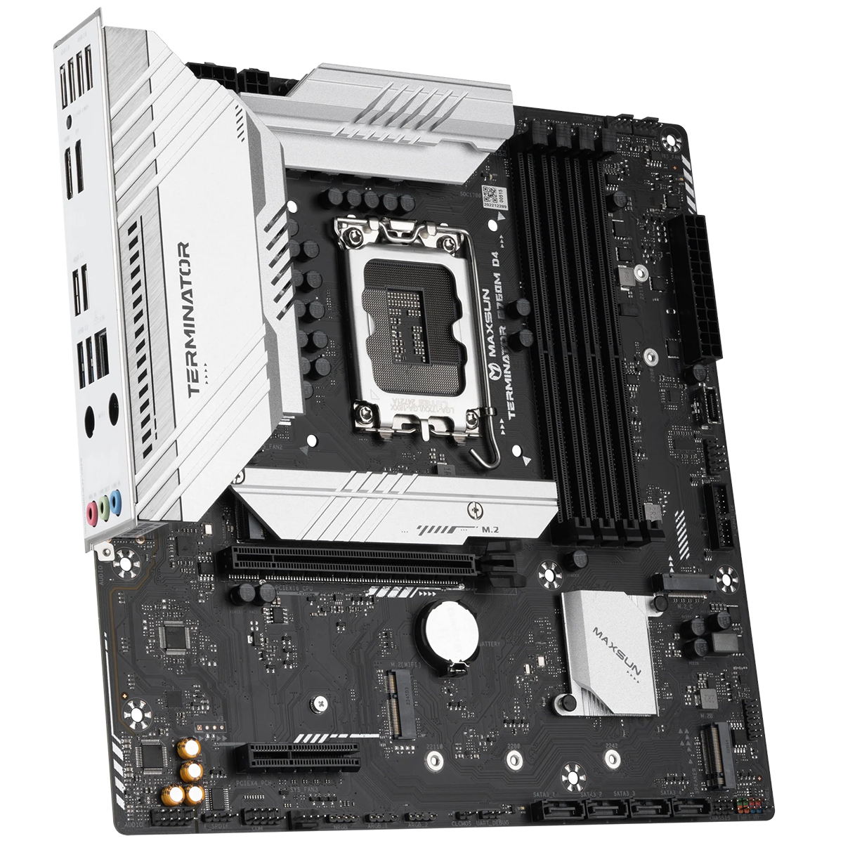 Материнская плата Maxsun MS-Terminator B760M D4 B760, LGA1700, 4*DDR4, 1*PCIEx16, 1*PCIEx4, 3*M.2, 1*TypeC, 4*USB3.2Gen1, 8*USB2.0, 4*SATA3.0, 2.5G, DP, HDMI, M-ATX, RTL