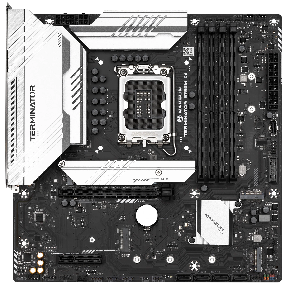 Материнская плата Maxsun MS-Terminator B760M D4 B760, LGA1700, 4*DDR4, 1*PCIEx16, 1*PCIEx4, 3*M.2, 1*TypeC, 4*USB3.2Gen1, 8*USB2.0, 4*SATA3.0, 2.5G, DP, HDMI, M-ATX, RTL