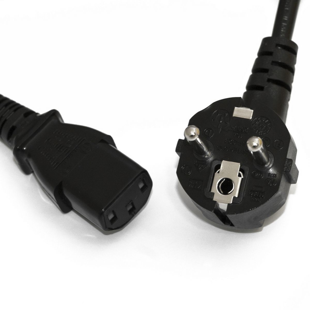Сетевой кабель Hyperline PWC-IEC13-SHM-1.8-BK питания компьютера (Schuko+C13) (3x0.75), 10A, угловая вилка, 1.8м, цвет черный (ПВС-АП-3*0,75-250-S22C13-10-1,8 ГОСТ 28244-96)