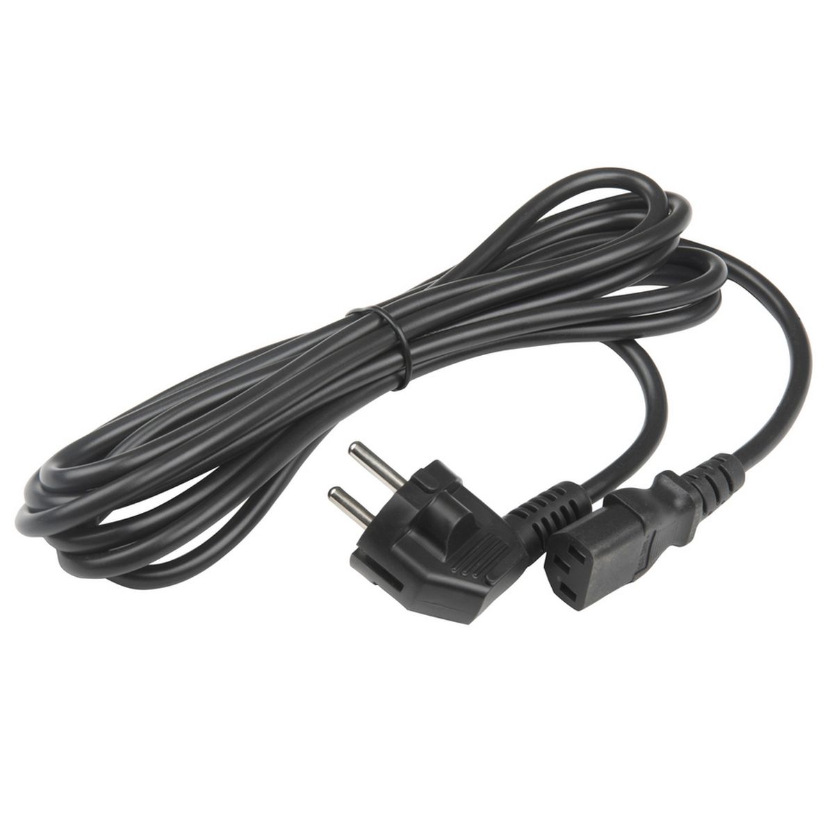 Сетевой кабель Hyperline PWC-IEC13-SHM-3.0-BK питания компьютера (Schuko+C13) (3x1.0), 10A, угловая вилка, 3м, цвет черный (ПВС-АП-3*1,0-250-S22C13-10-3,0 ГОСТ 28244-96)
