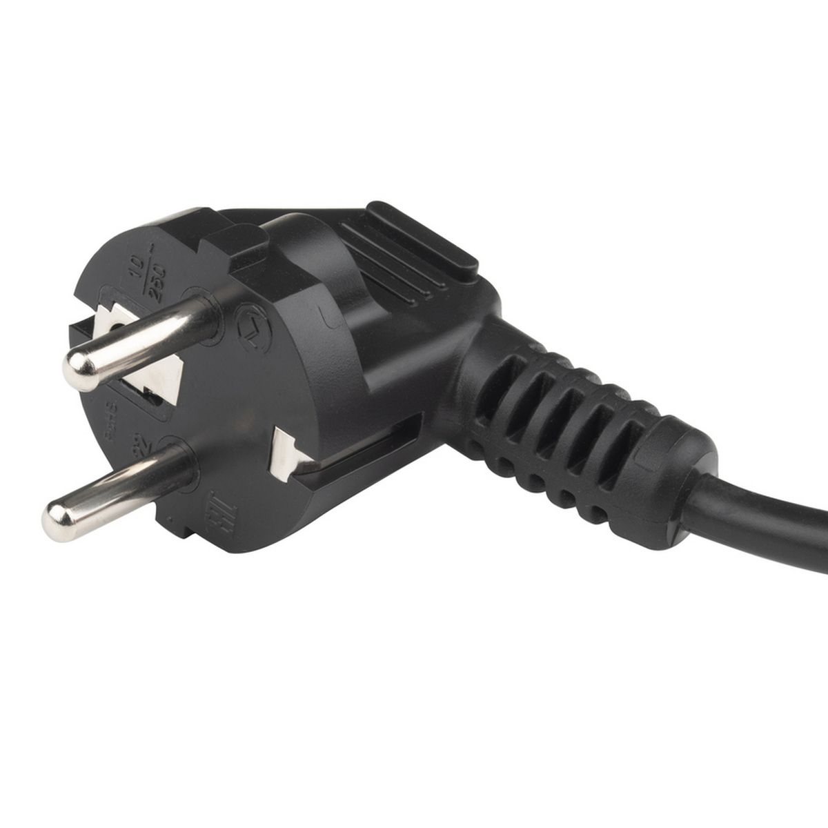 Сетевой кабель Hyperline PWC-IEC13-SHM-3.0-BK питания компьютера (Schuko+C13) (3x1.0), 10A, угловая вилка, 3м, цвет черный (ПВС-АП-3*1,0-250-S22C13-10-3,0 ГОСТ 28244-96)