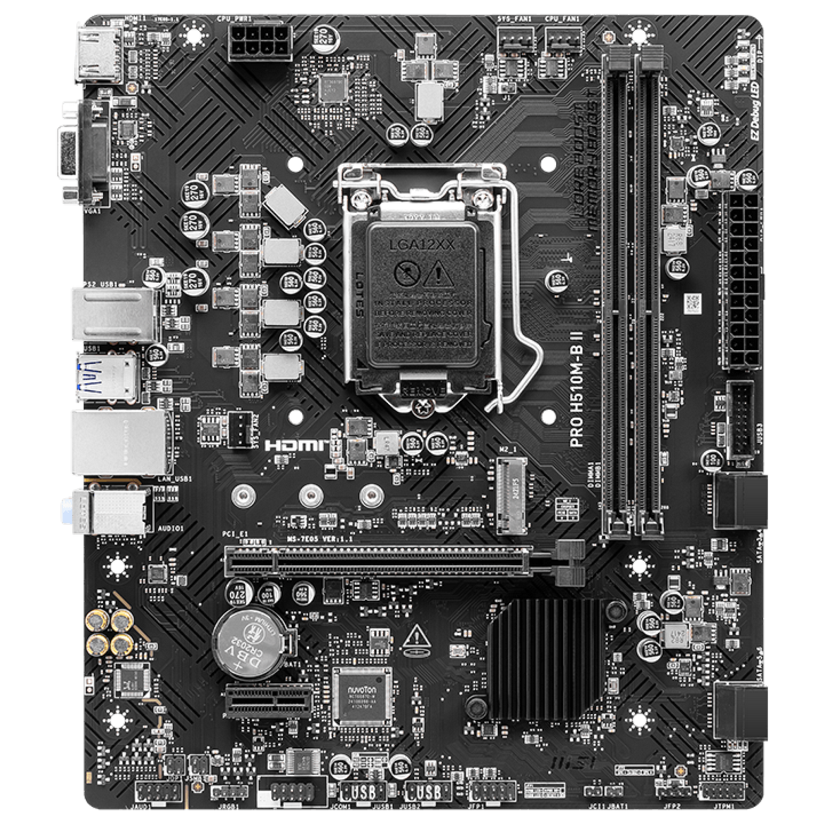 Материнская плата MSI PRO H510M-B II H470, LGA1200, 2*DDR4, 1*PCIEx16, 1*PCIEx1, 1*M.2, 4*USB3.2Gen1, 8*USB2.0, 4*SATA3.0, 1G, VGA, HDMI, M-ATX, RTL