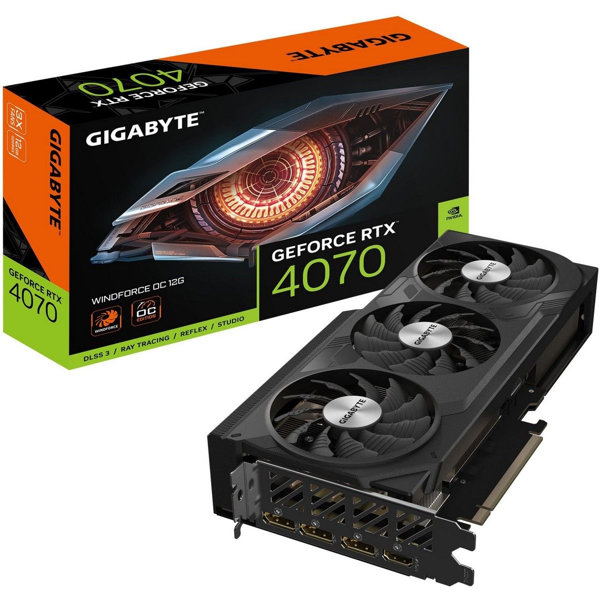 Видеокарта Gigabyte RTX4070 WINDFORCE OC 12GB GDDR6X 192bit 3xDP HDMI 3FAN RTL
