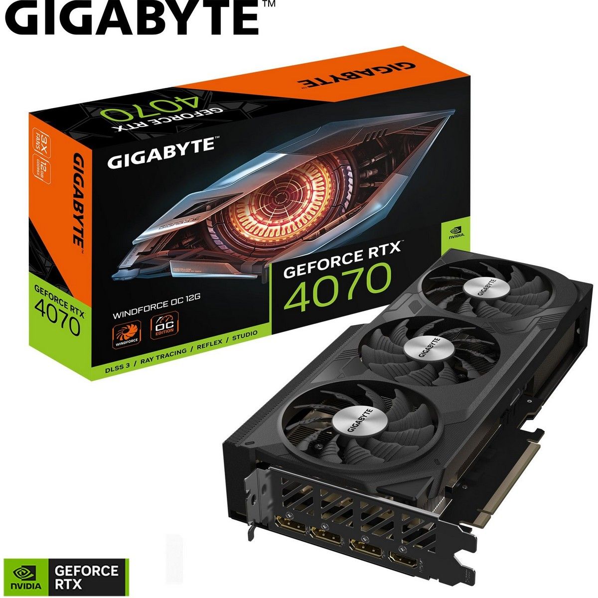 Видеокарта Gigabyte RTX4070 WINDFORCE OC 12GB GDDR6X 192bit 3xDP HDMI 3FAN RTL