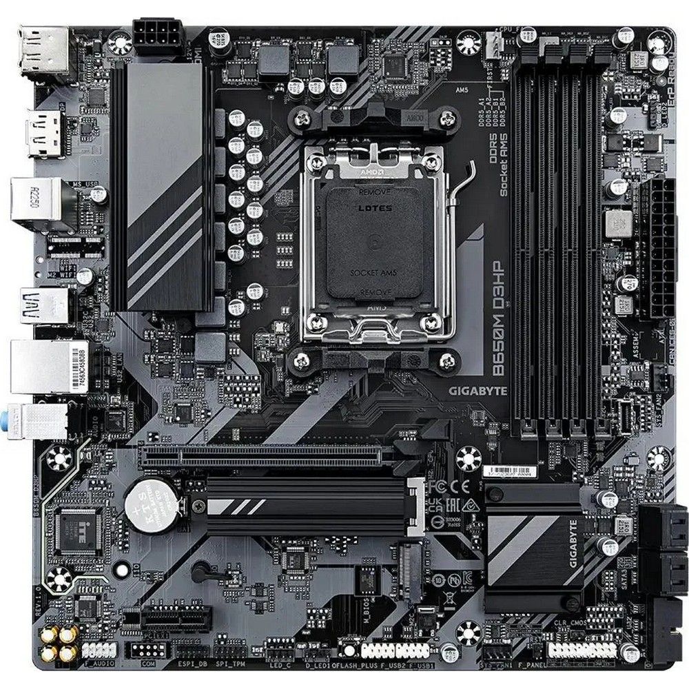 Материнская плата Gigabyte OEM B650M D3HP, Socket AM5, AMD B650, 4xDDR5-5200, HDMI+DP+DP, 1xPCI-Ex16, 1xPCI-Ex1, 4xSATA3(RAID 0/1/10), 2xM.2, 8 Ch Audio, 2.5GLan, (2+4)xUSB2.0, (3+2)xUSB3.2, (1+1)xUSB3.2 Type-C™, 1xPS/2, mATX, RTL