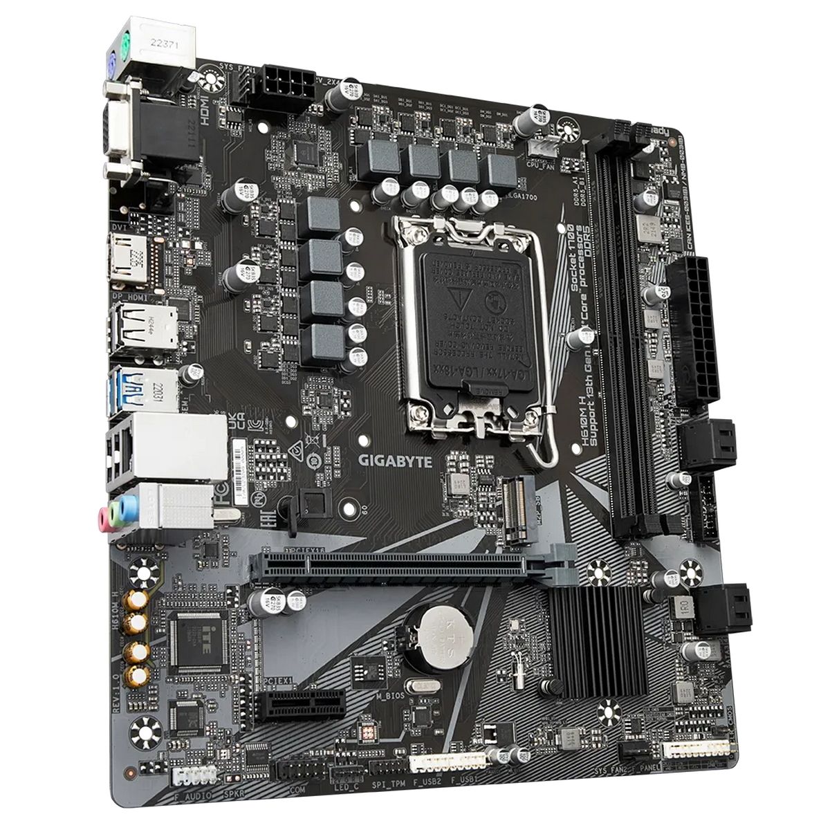 Материнская плата Gigabyte H610M H, Socket 1700, Intel®H610, 2xDDR5-4800, D-SUB+HDMI, 1xPCI-Ex16, 1xPCI-Ex1, 4xSATA3, 1xM.2, 8Ch Audio, GLan, (4+4)xUSB2.0, (2+2)xUSB3.2, 2xPS/2, mATX, RTL