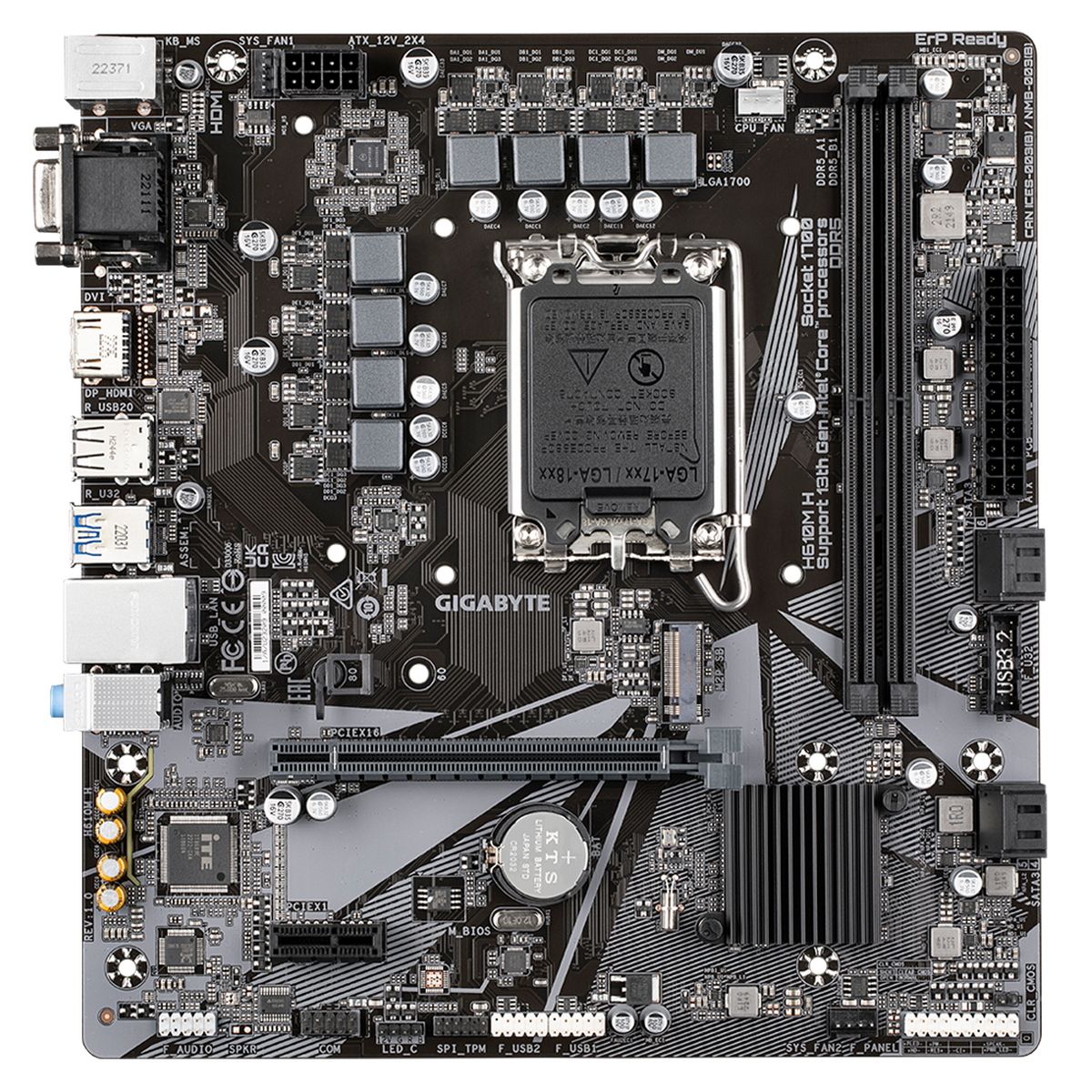 Материнская плата Gigabyte H610M H, Socket 1700, Intel®H610, 2xDDR5-4800, D-SUB+HDMI, 1xPCI-Ex16, 1xPCI-Ex1, 4xSATA3, 1xM.2, 8Ch Audio, GLan, (4+4)xUSB2.0, (2+2)xUSB3.2, 2xPS/2, mATX, RTL
