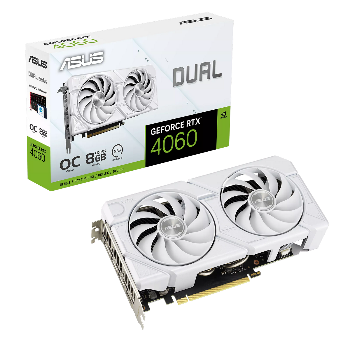 Видеокарта ASUS RTX4060 DUAL EVO WHITE OC 8GB GDDR6 128bit 3xDP HDMI 2FAN RTL [DUAL-RTX4060-O8G-EVO WHITE]