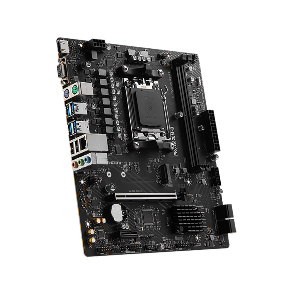 Материнская плата MSI PRO A620M-B A620, AM5, 2*DDR5, 1*PCIEx16, 1*PCIEx1, 1*M.2, 6*USB3.2Gen1, 6*USB2.0, 4*SATA3.0, 2.5G, VGA, HDMI, M-ATX, RTL