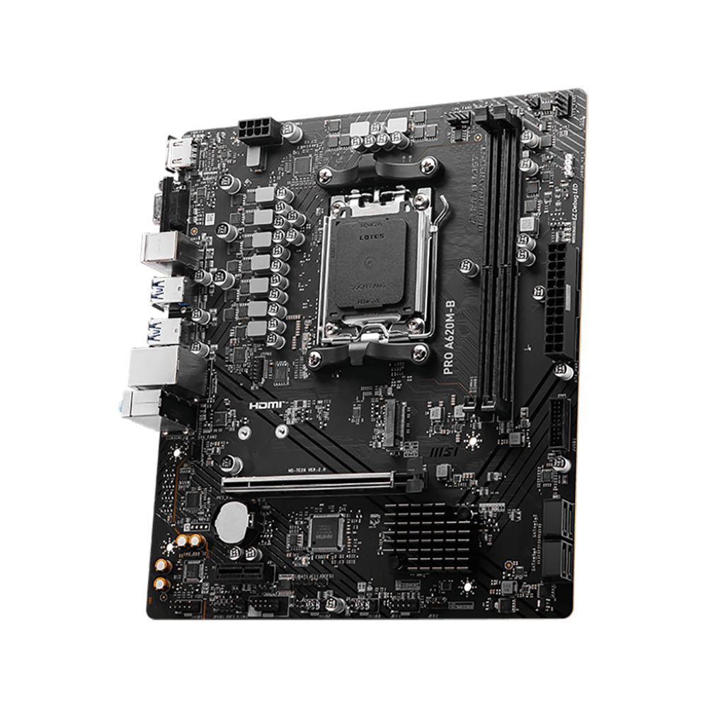 Материнская плата MSI PRO A620M-B A620, AM5, 2*DDR5, 1*PCIEx16, 1*PCIEx1, 1*M.2, 6*USB3.2Gen1, 6*USB2.0, 4*SATA3.0, 2.5G, VGA, HDMI, M-ATX, RTL