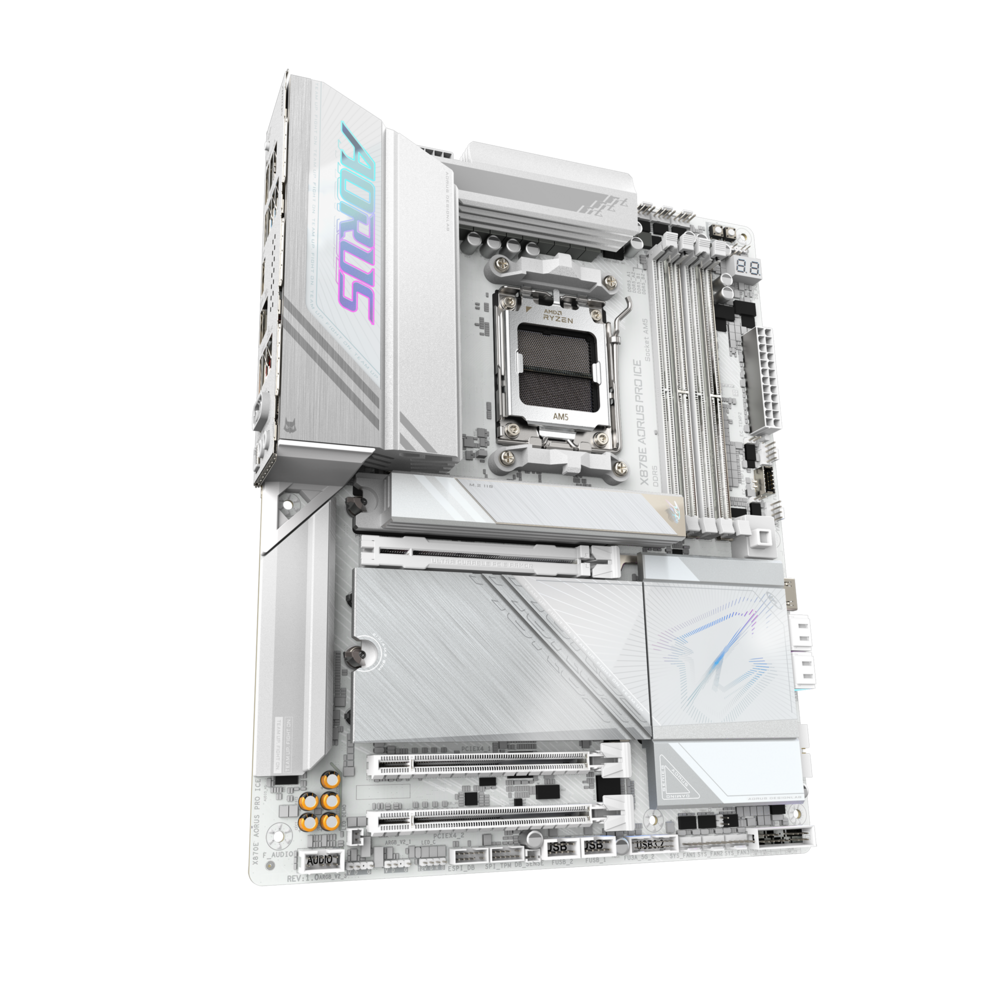 Материнская плата Gigabyte OEM X870E AORUS PRO ICE, Socket AM5, AMD X870E, 4xDDR5-5200, HDMI, 3xPCI-Ex16, 4xSATA3(RAID 0/1/10), 4xM.2, 6 Ch Audio, 1x2,5GLan, (2+4)xUSB2.0, (7+4)xUSB3.2, (2+1)xUSB Type-C™, ATX, RTL