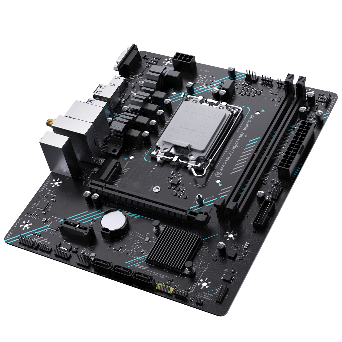 Материнская плата Maxsun MS-H610M 666 WIFI6 D5 H610, LGA1700, 2*DDR5, 1*PCIEx16, 1*PCIEx1, 1*M.2, 4*USB3.2Gen1, 5*USB2.0, 3*SATA3.0, 1G, VGA, HDMI, M-ATX, RTL