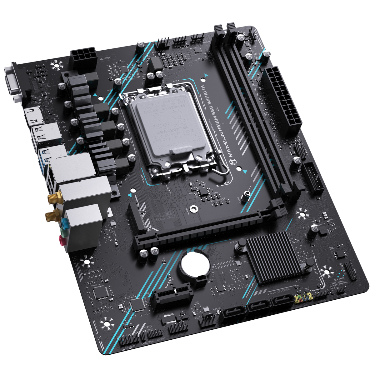 Материнская плата Maxsun MS-H610M 666 WIFI6 D5 H610, LGA1700, 2*DDR5, 1*PCIEx16, 1*PCIEx1, 1*M.2, 4*USB3.2Gen1, 5*USB2.0, 3*SATA3.0, 1G, VGA, HDMI, M-ATX, RTL