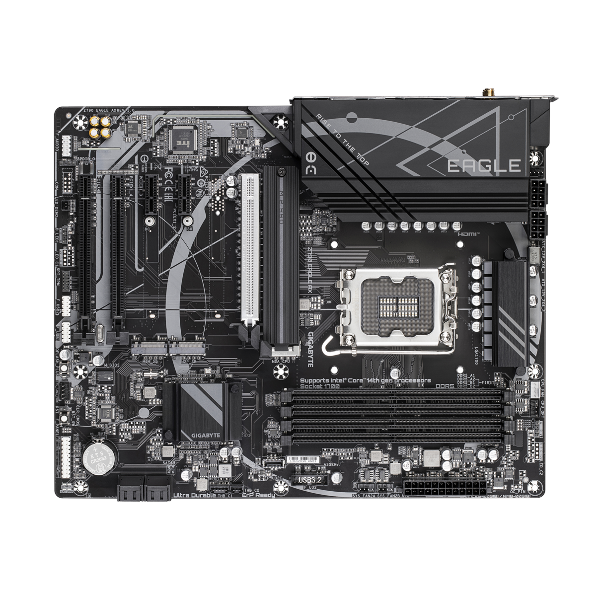 Материнская плата Gigabyte OEM Z790 EAGLE AX, Socket 1700, Intel®Z790, 4xDDR5-5600, HDMI+DP, 3xPCI-Ex16, 2xPCI-Ex1, 4xSATA3(RAID 0/1/5/10), 3xM.2, 8Ch Audio, 1x2.5GbLan, WiFi, (2+4)xUSB2.0, (5+2)xUSB3.2, (1+1)xUSB3.2 Type-C™, 1xPS/2, ATX, RTL oem