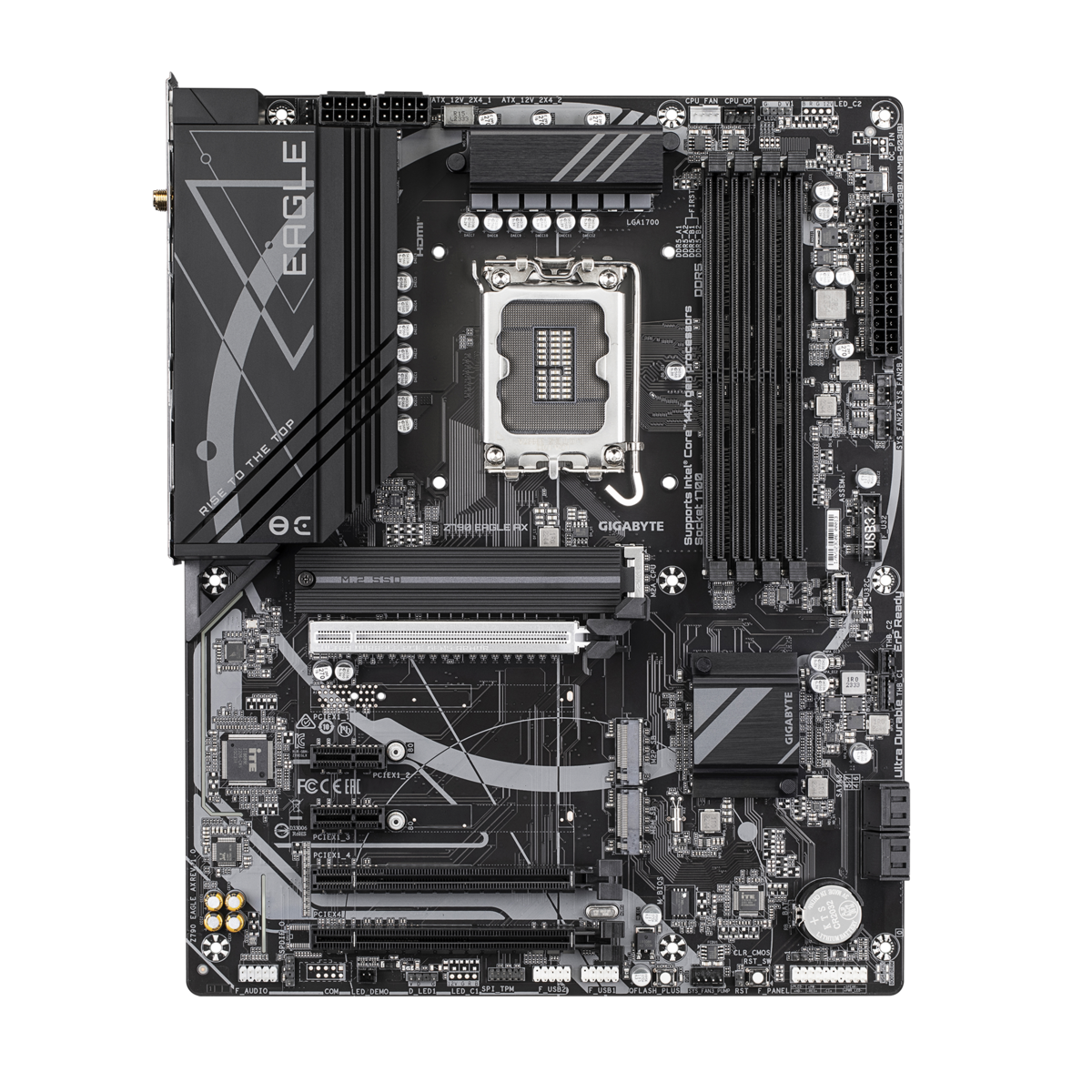 Материнская плата Gigabyte OEM Z790 EAGLE AX, Socket 1700, Intel®Z790, 4xDDR5-5600, HDMI+DP, 3xPCI-Ex16, 2xPCI-Ex1, 4xSATA3(RAID 0/1/5/10), 3xM.2, 8Ch Audio, 1x2.5GbLan, WiFi, (2+4)xUSB2.0, (5+2)xUSB3.2, (1+1)xUSB3.2 Type-C™, 1xPS/2, ATX, RTL oem