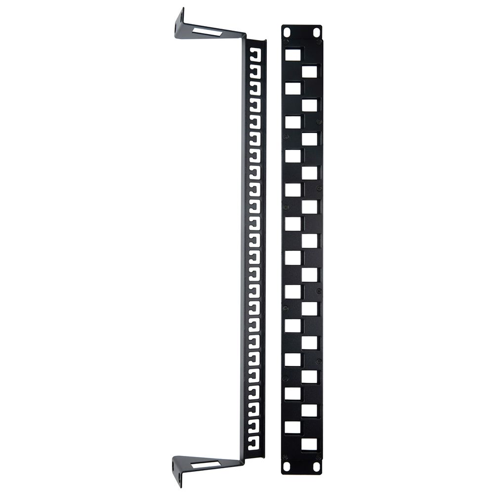 Панель Hyperline PPBL3-19-24S-RM Модульная патч-панель 19", 24 порта, Flat Type, 1U, для модулей Keystone Jack, с задним кабельным организатором (без модулей)