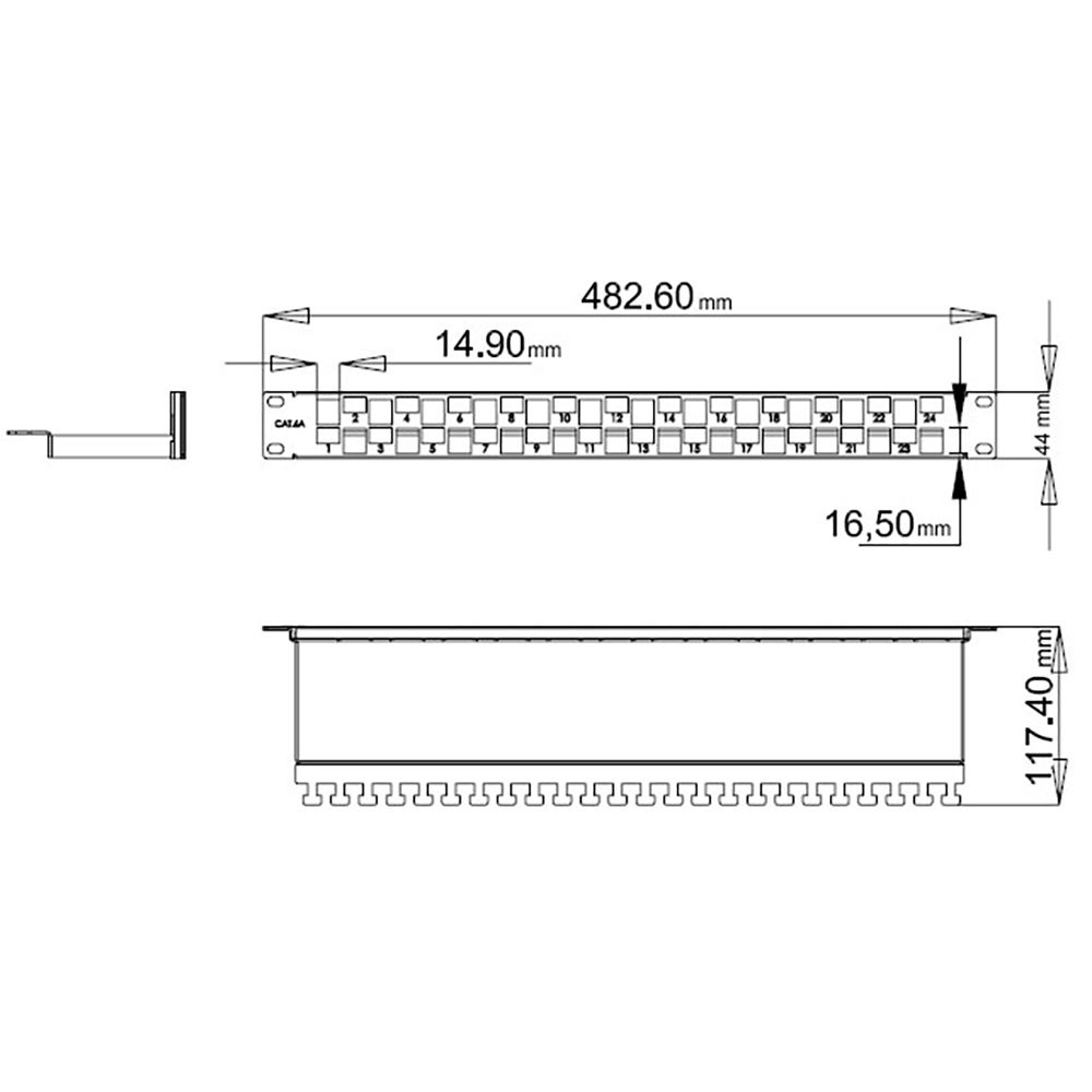 Панель Hyperline PPBL3-19-24S-RM Модульная патч-панель 19", 24 порта, Flat Type, 1U, для модулей Keystone Jack, с задним кабельным организатором (без модулей)