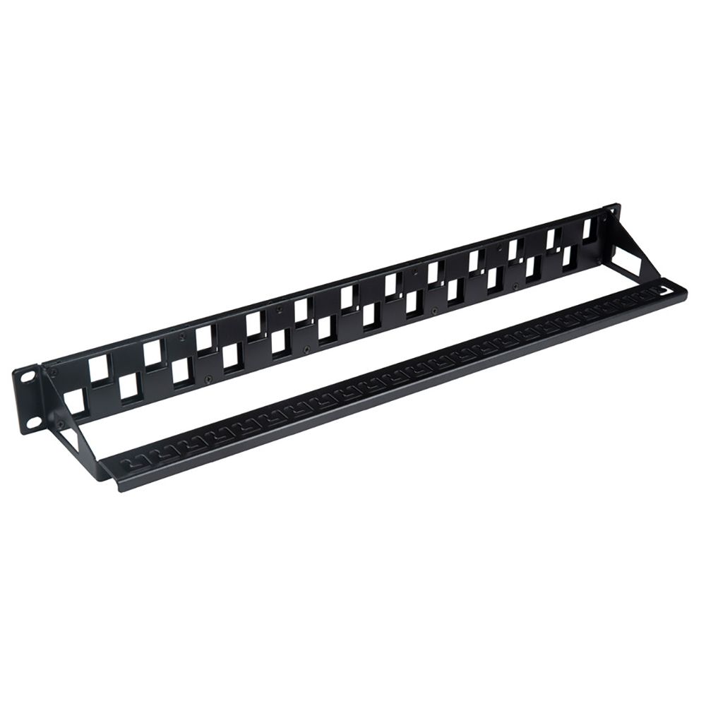 Панель Hyperline PPBL3-19-24S-RM Модульная патч-панель 19", 24 порта, Flat Type, 1U, для модулей Keystone Jack, с задним кабельным организатором (без модулей)