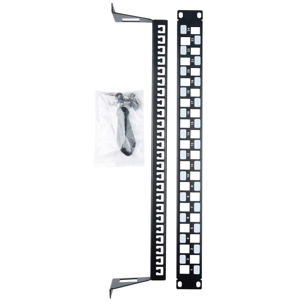 Панель Hyperline PPBL3-19-24S-RM Модульная патч-панель 19", 24 порта, Flat Type, 1U, для модулей Keystone Jack, с задним кабельным организатором (без модулей)