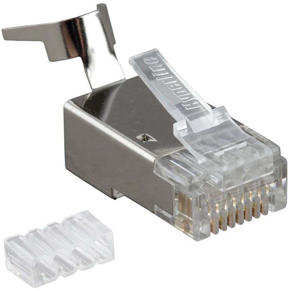 Разъем Hyperline PLUG-8P8C-UV-C6-TW-SH-10 Разъем RJ-45(8P8C) под витую пару, категория 6/6A (50 μ"/ 50 микродюймов), экранированный, универсальный (для одножильного и многожильного кабеля), для толстых жил 1.35-1.5 мм (с оболочкой), со вставкой, (10 шт)
