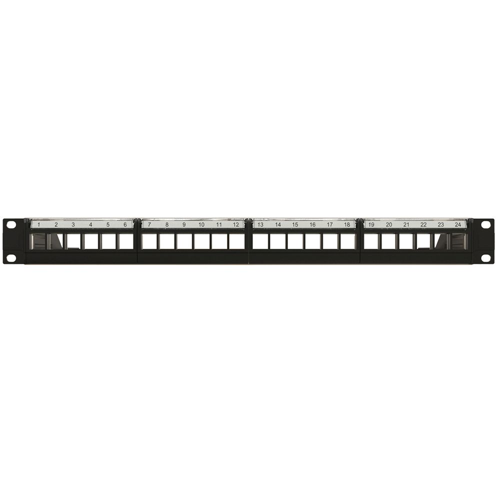 Панель Hyperline PPBL6-19-24-RM Модульная патч-панель 19", 24 порта, 4 съемные панели по 6 модулей, 1U, для экранированных и неэкранированных модулей, с задним кабельным организатором (без модулей)