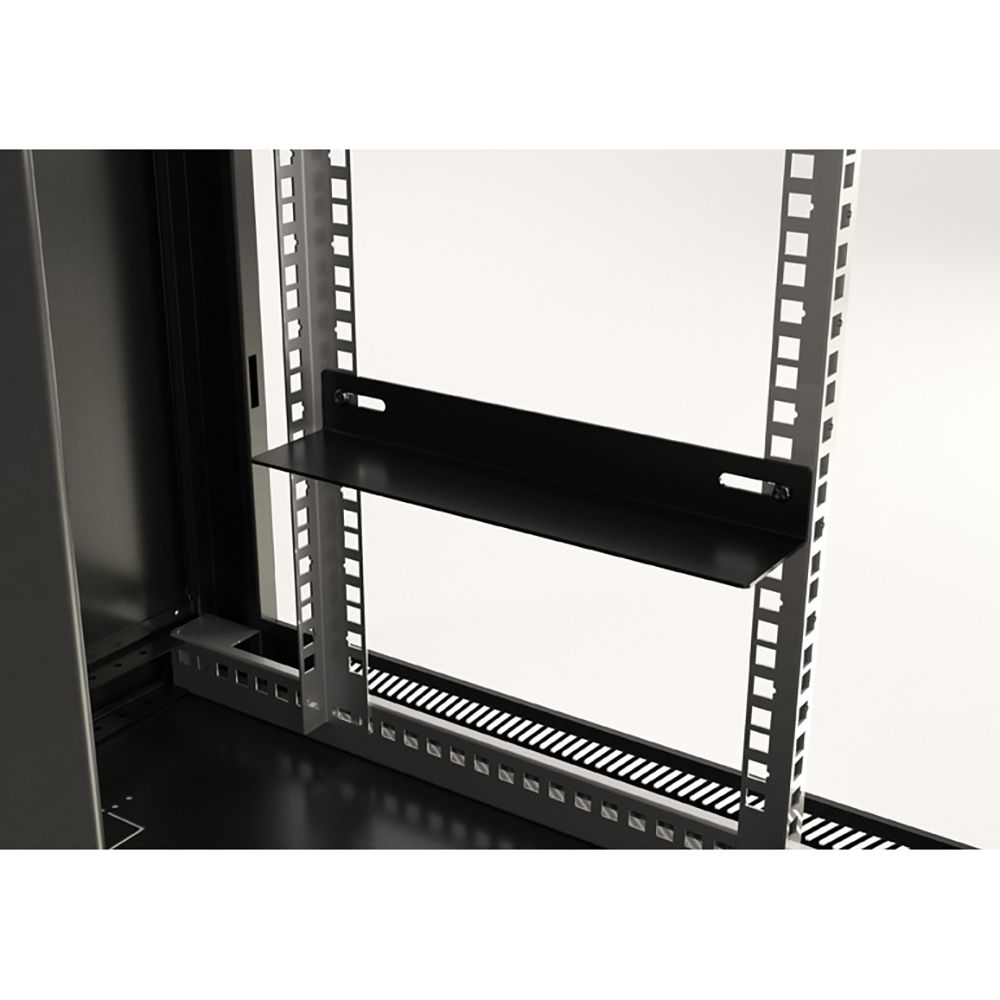 Шкаф Hyperline TWB-1545-GP-RAL9004 настенный 15U 775x600х450мм, стеклянная дверь с перфорацией по бокам, ручка с замком, цвет черный (RAL 9004) (разобранный) (075086)