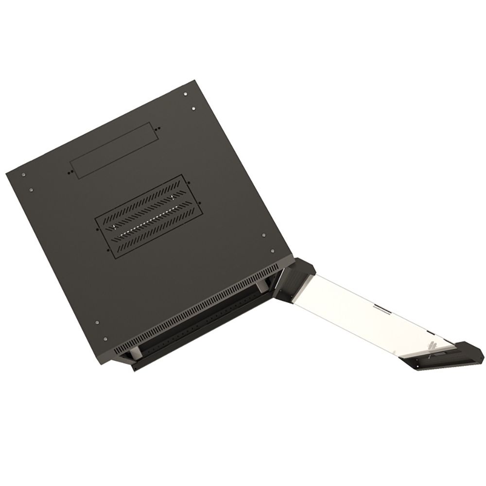 Шкаф Hyperline TWB-1545-GP-RAL9004 настенный 15U 775x600х450мм, стеклянная дверь с перфорацией по бокам, ручка с замком, цвет черный (RAL 9004) (разобранный) (075086)