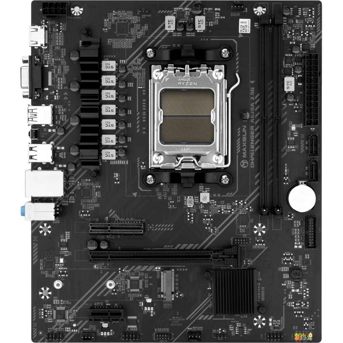 Материнская плата Maxsun MS-Challenger A620A 2.5G A620, AM5, 2DDR5, 1PCIEx16, 1PCIEx4, 1PCIEx1, 1M.2, 6USB3.2Gen1, 4USB2.0, 2SATA3.0, 2.5G, VGA, HDMI, M-ATX, RTL