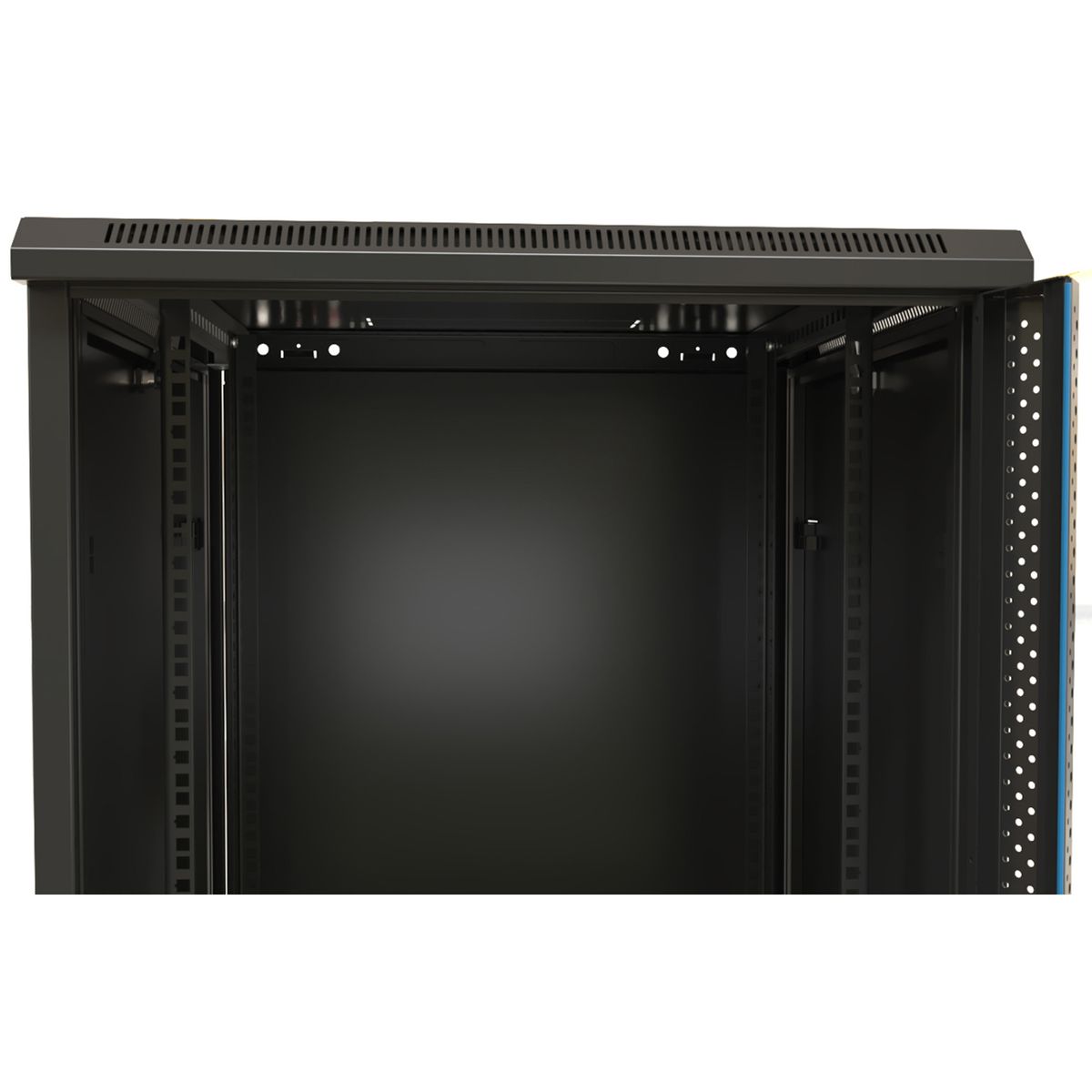 Шкаф Hyperline TWB-0945-SR-RAL9004 настенный 9U 500x600х450мм, металлическая передняя дверь с замком, две боковые панели, цвет черный (RAL 9004) (разобранный)