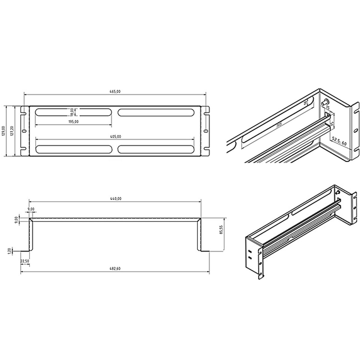Панель Hyperline BPB19-PS-3U-RAL9005 Панель с DIN-рейкой с регулируемой глубиной установки, 19",3U, 22 места, цвет черный (RAL 9005)