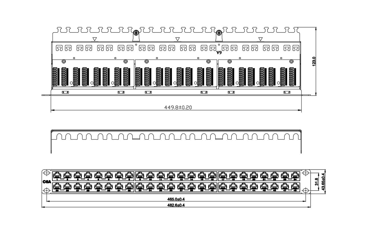 Панель Hyperline PPHD-19-48-8P8C-C6A-110D Патч-панель высокой плотности 19", 1U, 48 портов RJ-45, неэкранированная, категория 6A, Dual IDC