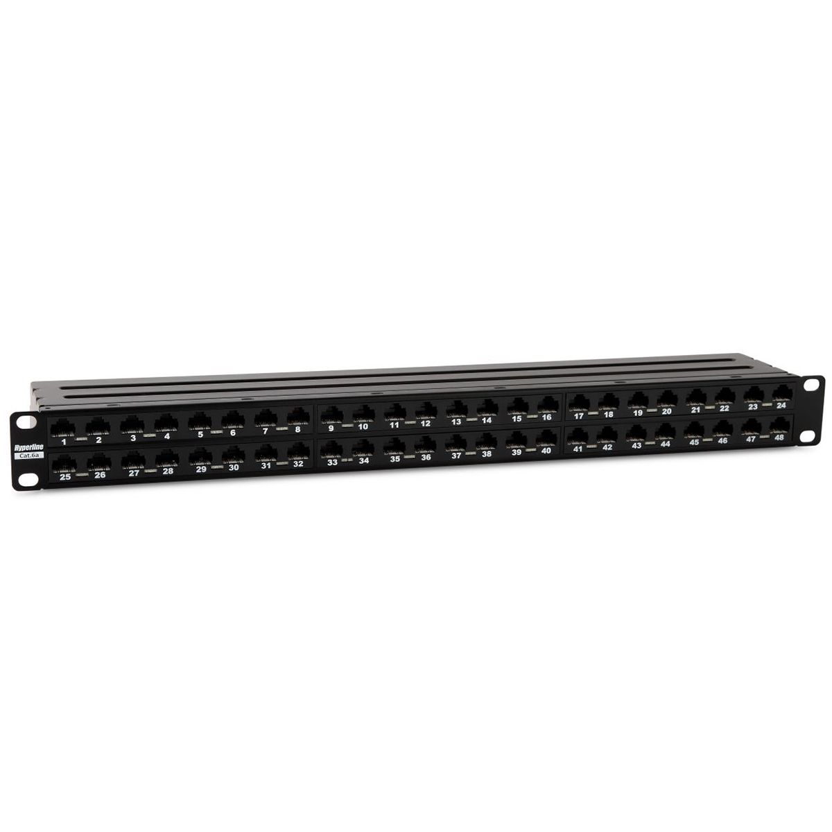 Панель Hyperline PPHD-19-48-8P8C-C6A-110D Патч-панель высокой плотности 19", 1U, 48 портов RJ-45, неэкранированная, категория 6A, Dual IDC