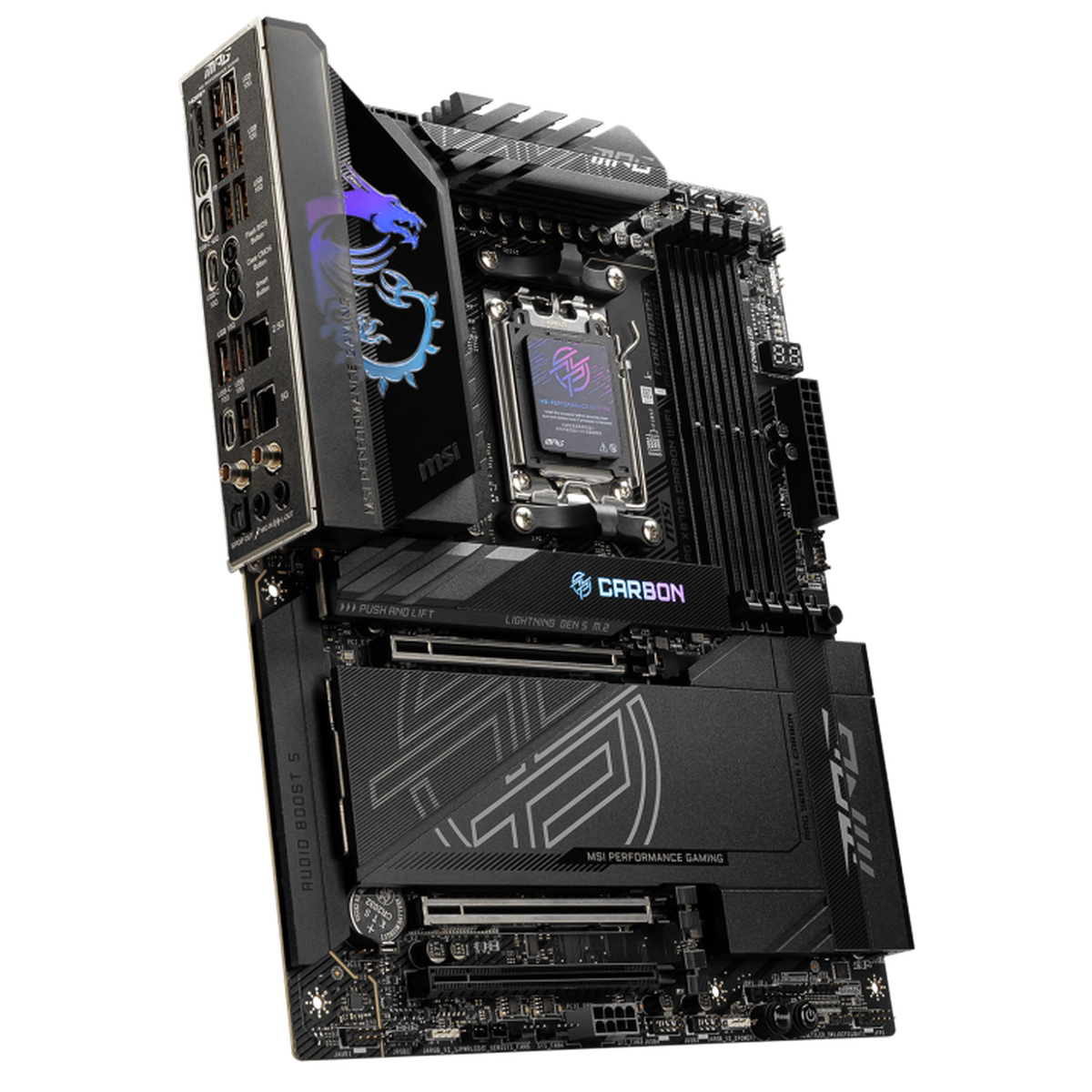 Материнская плата MSI OEM MPG X870E CARBON WIFI X870, AM5, 4*DDR5, 3*PCIEx16, 4*M.2, 4*TypeC, 9*USB3.2Gen2, 4*USB3.2Gen1, 4*USB2.0, 4*SATA3.0, 5G, 2.5G, 2*Type-C(DP), HDMI, ATX, OEM oem