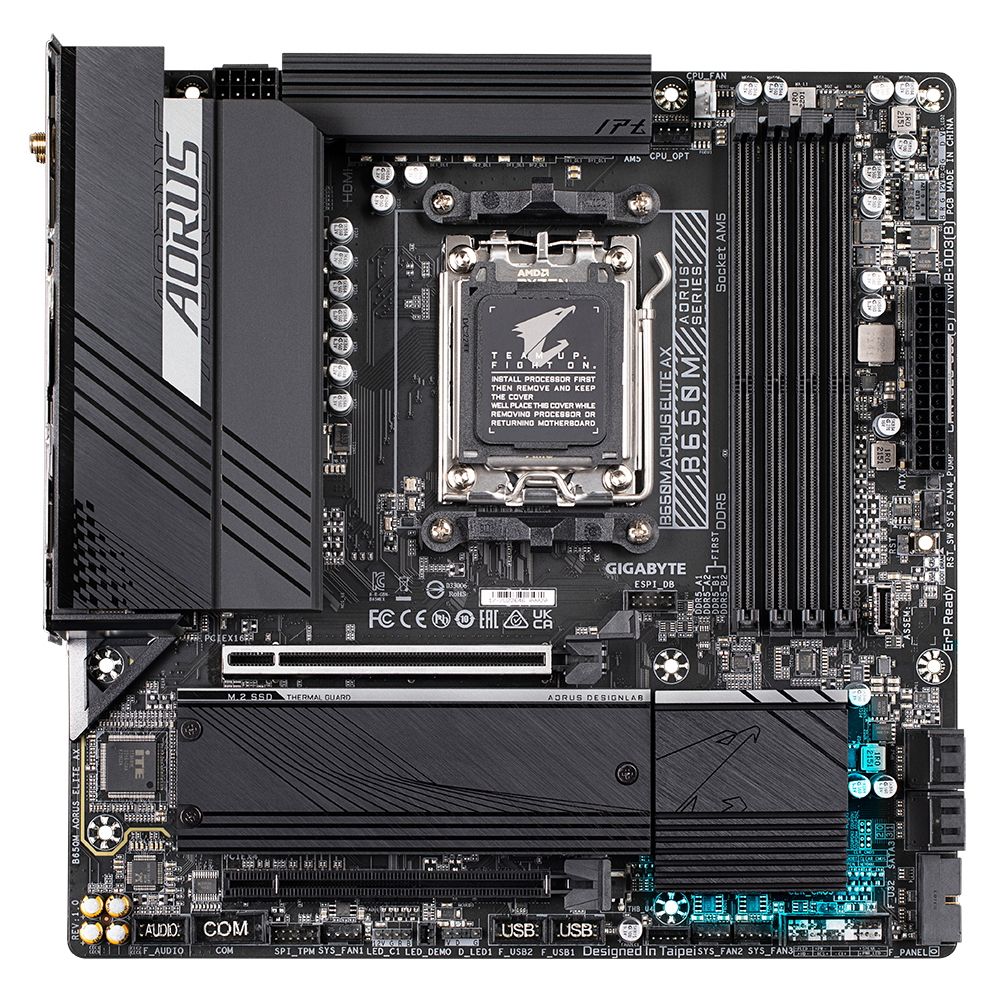 Материнская плата Gigabyte OEM B650M AORUS ELITE AX, Socket AM5, AMD B650, 4xDDR5-5200, HDMI+DP,2xPCI-Ex16,4xSATA3(RAID 0/1/10) 2xM.2, 8 Ch Audio, 2.5GLan, WiFi, (4+4)xUSB2.0, (7+2)xUSB3.2, (1+1)xUSB3.2 Type-C™, mATX, RTL {} (849399)