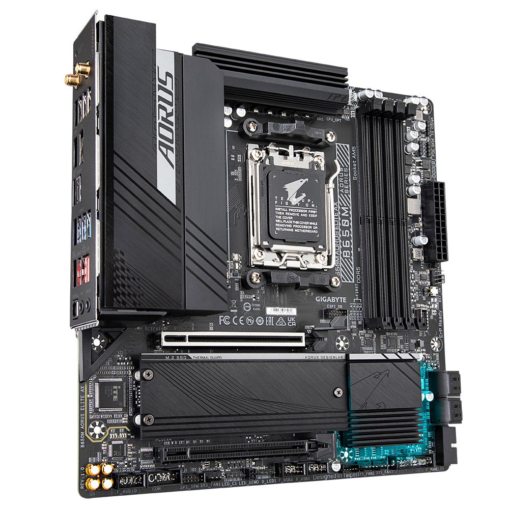 Материнская плата Gigabyte OEM B650M AORUS ELITE AX, Socket AM5, AMD B650, 4xDDR5-5200, HDMI+DP,2xPCI-Ex16,4xSATA3(RAID 0/1/10) 2xM.2, 8 Ch Audio, 2.5GLan, WiFi, (4+4)xUSB2.0, (7+2)xUSB3.2, (1+1)xUSB3.2 Type-C™, mATX, RTL {} (849399)