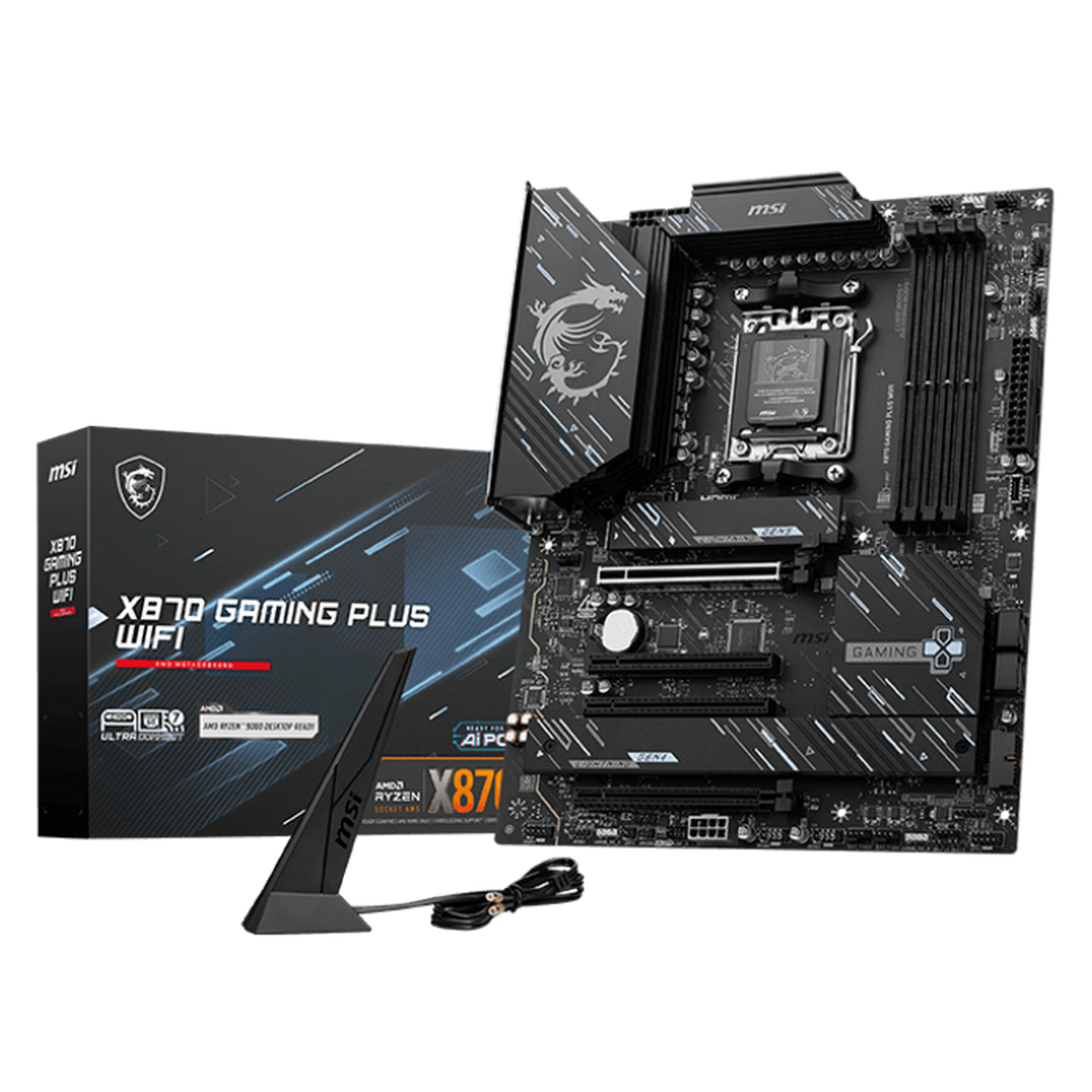 Материнская плата MSI X870 GAMING PLUS WIFI X870, AM5, 4*DDR5, 4*PCIEx16, 3*M.2, 2*TypeC, 2*USB3.2Gen2, 4*USB3.2Gen1, 8*USB2.0, 4*SATA3.0, 5G, 1*Type-C(DP), HDMI, ATX, RTL