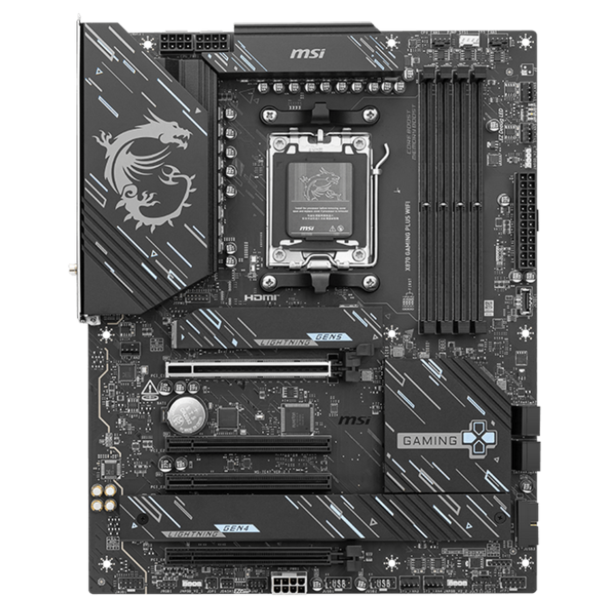 Материнская плата MSI X870 GAMING PLUS WIFI X870, AM5, 4*DDR5, 4*PCIEx16, 3*M.2, 2*TypeC, 2*USB3.2Gen2, 4*USB3.2Gen1, 8*USB2.0, 4*SATA3.0, 5G, 1*Type-C(DP), HDMI, ATX, RTL