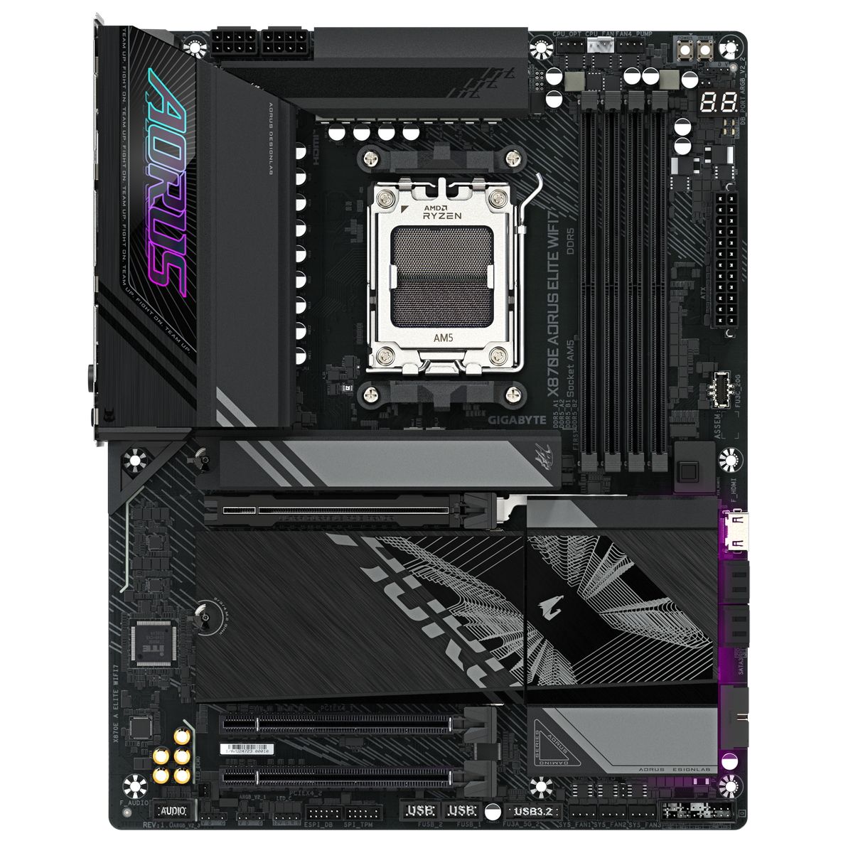 Материнская плата Gigabyte OEM X870E AORUS ELITE WIFI7, Socket AM5, AMD X870E, 4xDDR5-5200, HDMI, 3xPCI-Ex16, 4xSATA3(RAID 0/1/10), 4xM.2, 6 Ch Audio, 1x2,5GLan, (4+4)xUSB2.0, (6+4)xUSB3.2, (2+1)xUSB Type-C™, ATX, RTL