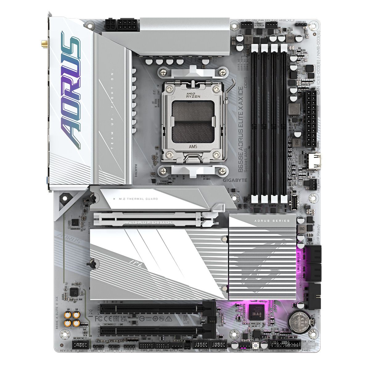 Материнская плата Gigabyte OEM B650E AORUS ELITE X ICE, Socket AM5, AMD B650, 4xDDR5-5200, HDMI, 3xPCI-Ex16, 4xSATA3(RAID 0/1/10), 3xM.2, 8 Ch Audio, 2.5GLan, WiFi, (4+4)xUSB2.0, (7+2)xUSB3.2, (1+1)xUSB3.2 Type-C™, ATX, RTL