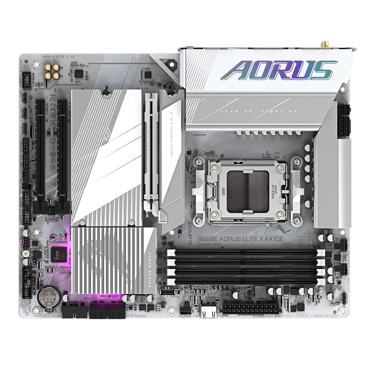 Материнская плата Gigabyte OEM B650E AORUS ELITE X ICE, Socket AM5, AMD B650, 4xDDR5-5200, HDMI, 3xPCI-Ex16, 4xSATA3(RAID 0/1/10), 3xM.2, 8 Ch Audio, 2.5GLan, WiFi, (4+4)xUSB2.0, (7+2)xUSB3.2, (1+1)xUSB3.2 Type-C™, ATX, RTL