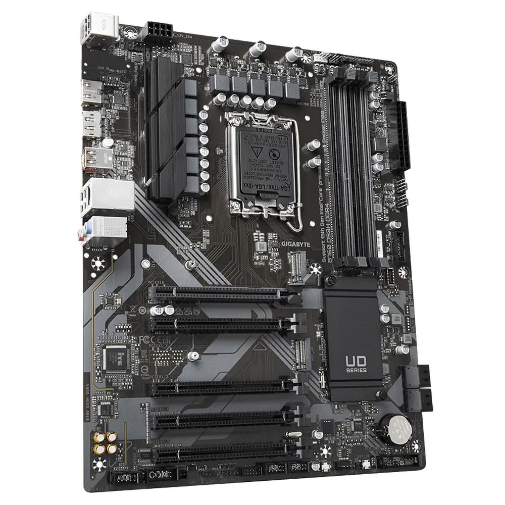 Материнская плата Gigabyte OEM B760 DS3H DDR4, Socket 1700, Intel®B760, 4xDDR4-3200, HDMI+DP, 5xPCI-Ex16, 4xSATA3(RAID 0/1/5/10), 2xM.2, 8Ch Audio, GLan, (4+4)xUSB2.0, (1+2)xUSB3.2, (1+1)xUSB3.2 Type-C™, 1xPS/2, ATX, RTL