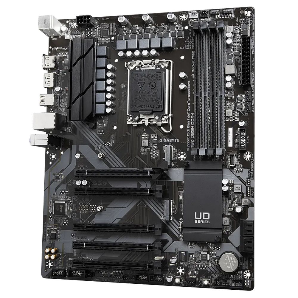 Материнская плата Gigabyte OEM B760 DS3H DDR4, Socket 1700, Intel®B760, 4xDDR4-3200, HDMI+DP, 5xPCI-Ex16, 4xSATA3(RAID 0/1/5/10), 2xM.2, 8Ch Audio, GLan, (4+4)xUSB2.0, (1+2)xUSB3.2, (1+1)xUSB3.2 Type-C™, 1xPS/2, ATX, RTL