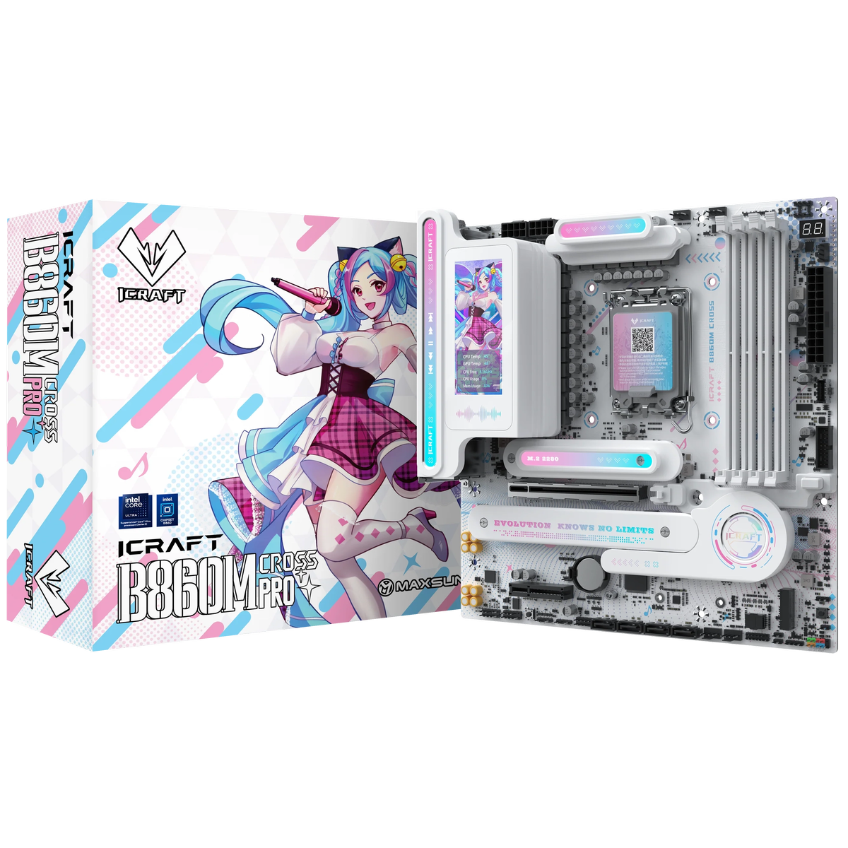Материнская плата Maxsun MS-iCraft B860M CROSS PRO B860, LGA1851, 4*DDR5, 1*PCIEx16, 1*PCIEx4, 3*M.2, 1*TypeC, 8*USB3.2Gen2, 2*USB3.2Gen1, 3*USB2.0, 4*SATA3.0, 5G, Type-C(DP), DP, HDMI, M-ATX, RTL