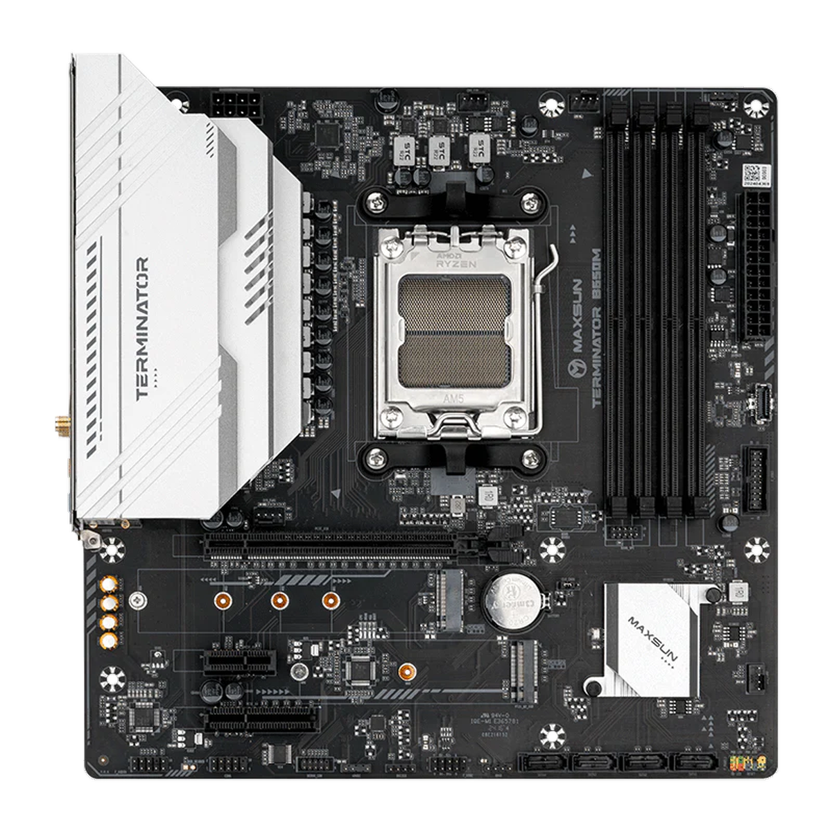 Материнская плата Maxsun MS-Terminator B650M WIFI6 B650, AM5, 4*DDR5, 1*PCIEx16, 1*PCIEx4, 1*PCIEx1, 2*M.2, 2*TypeC, 6*USB3.2Gen1, 6*USB2.0, 4*SATA3.0, 2.5G, DP, HDMI, M-ATX, RTL