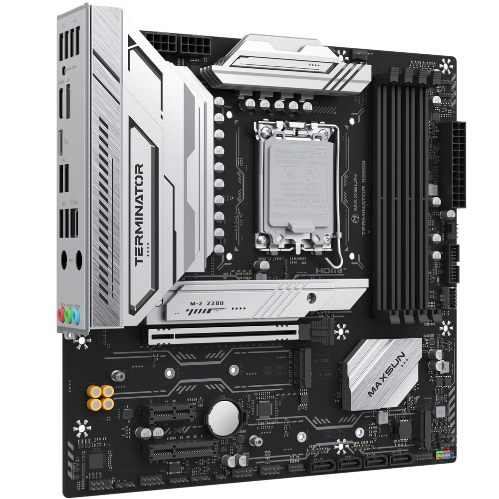 Материнская плата Maxsun MS-Terminator B860M B860, LGA1851, 4*DDR5, 1*PCIEx16, 1*PCIEx4, 1*PCIEx1, 3*M.2, 1*TypeC, 2*USB3.2Gen2, 2*USB3.2Gen1, 10*USB2.0, 4*SATA3.0, 2.5G, Type-C(DP), DP, HDMI, M-ATX, RTL