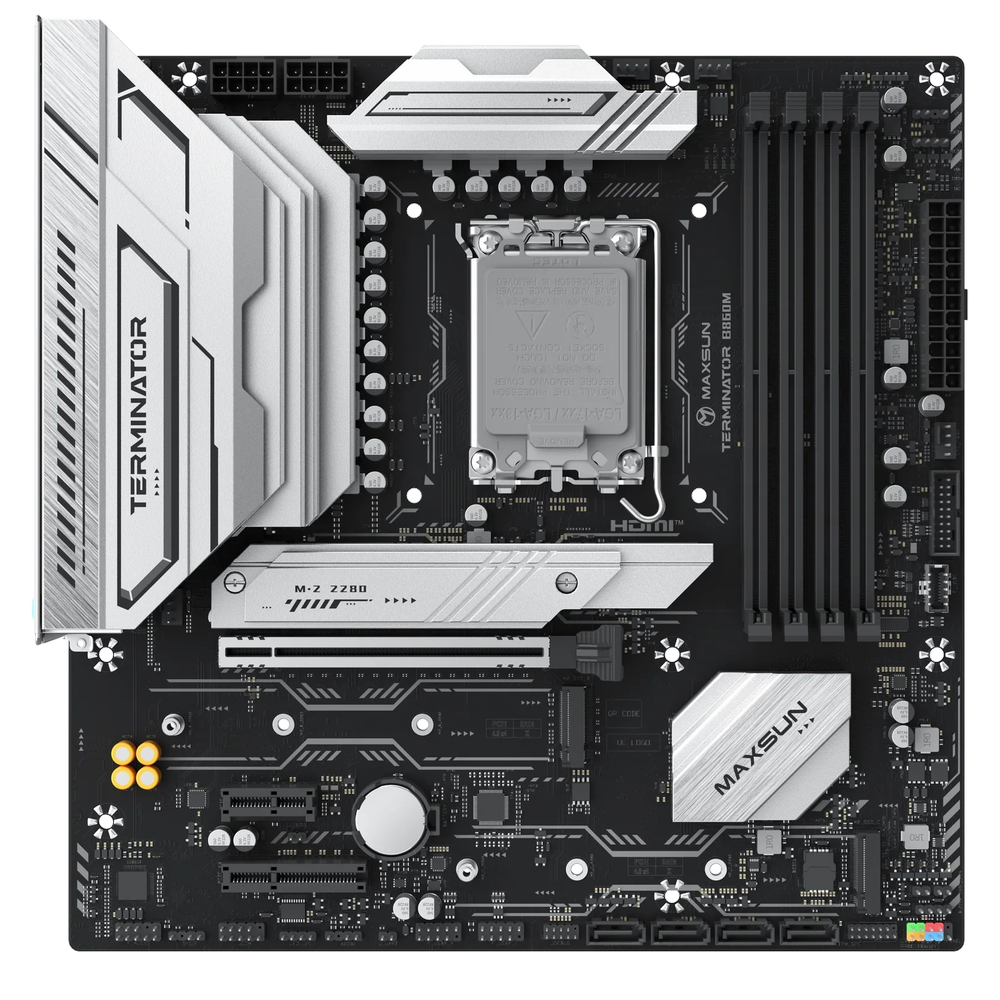 Материнская плата Maxsun MS-Terminator B860M B860, LGA1851, 4*DDR5, 1*PCIEx16, 1*PCIEx4, 1*PCIEx1, 3*M.2, 1*TypeC, 2*USB3.2Gen2, 2*USB3.2Gen1, 10*USB2.0, 4*SATA3.0, 2.5G, Type-C(DP), DP, HDMI, M-ATX, RTL