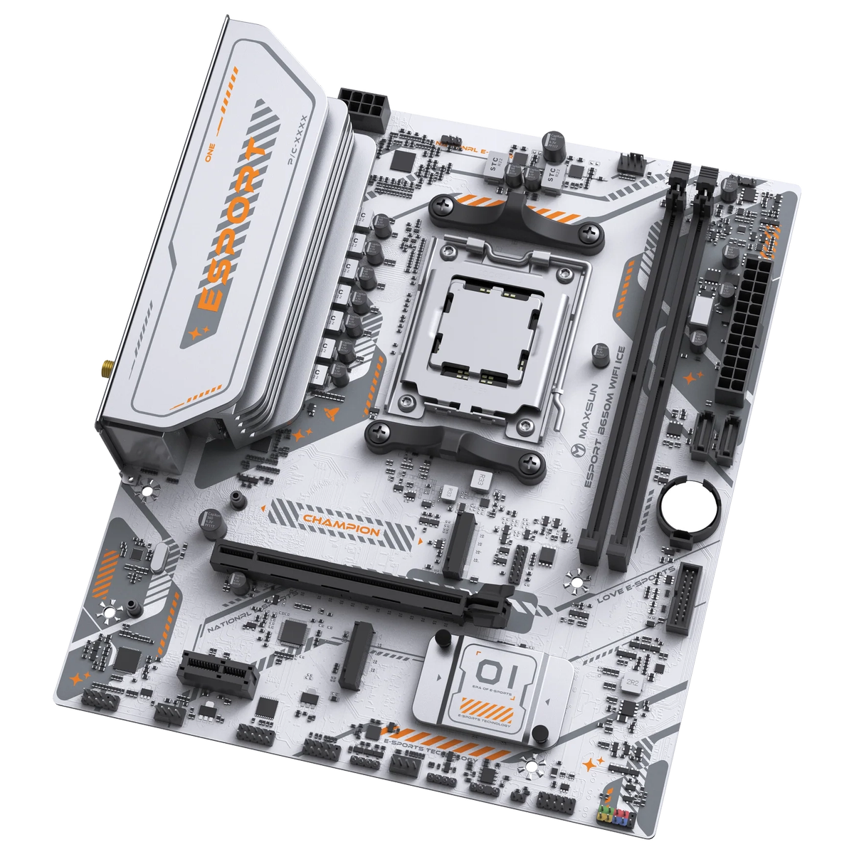 Материнская плата Maxsun MS-eSport B650M WIFI6 ICE B650, AM5, 2*DDR5, 1*PCIEx16, 1*PCIEx1, 2*M.2, 6*USB3.2Gen1, 4*USB2.0, 2*SATA3.0, 1G, DP, HDMI, M-ATX, RTL