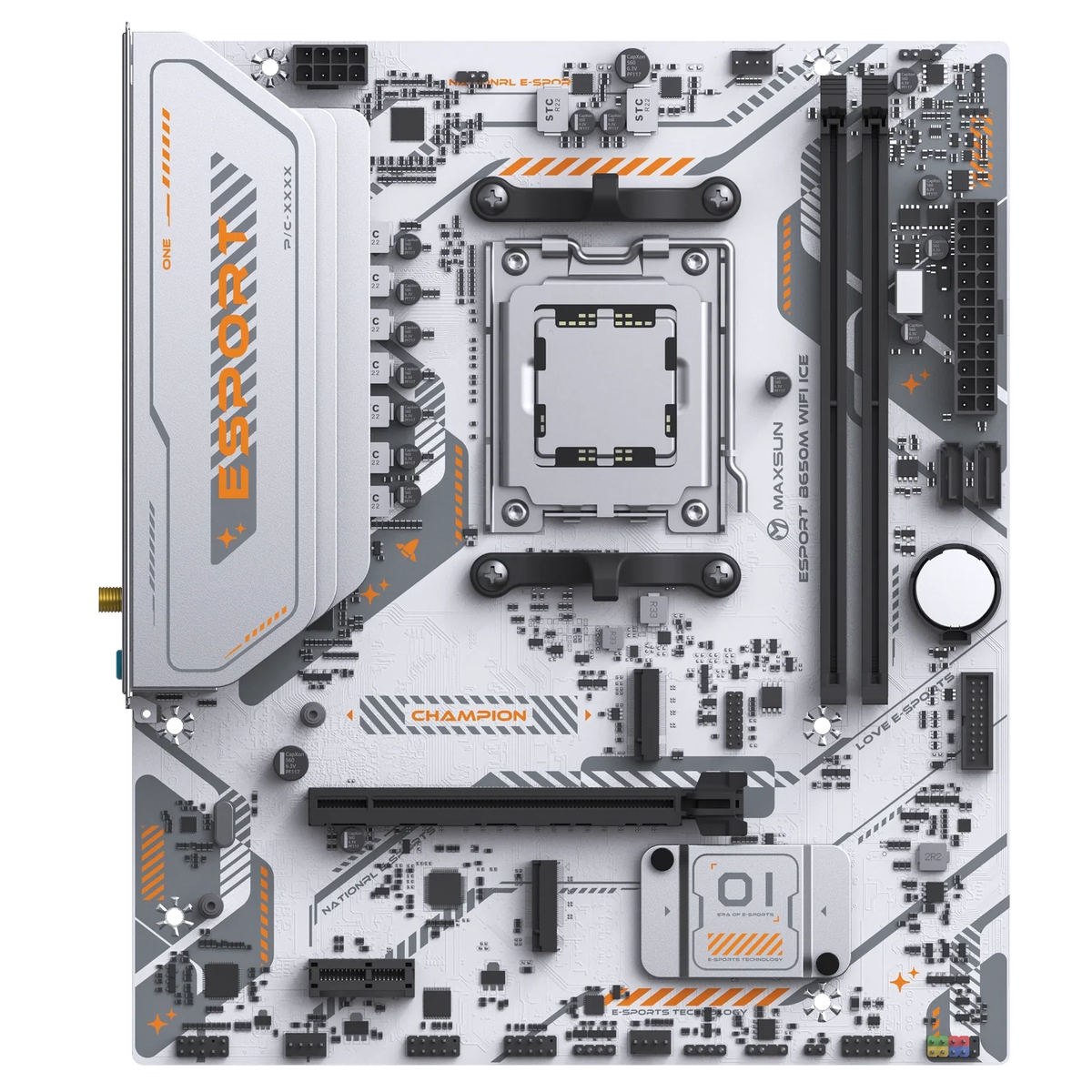 Материнская плата Maxsun MS-eSport B650M WIFI6 ICE B650, AM5, 2*DDR5, 1*PCIEx16, 1*PCIEx1, 2*M.2, 6*USB3.2Gen1, 4*USB2.0, 2*SATA3.0, 1G, DP, HDMI, M-ATX, RTL